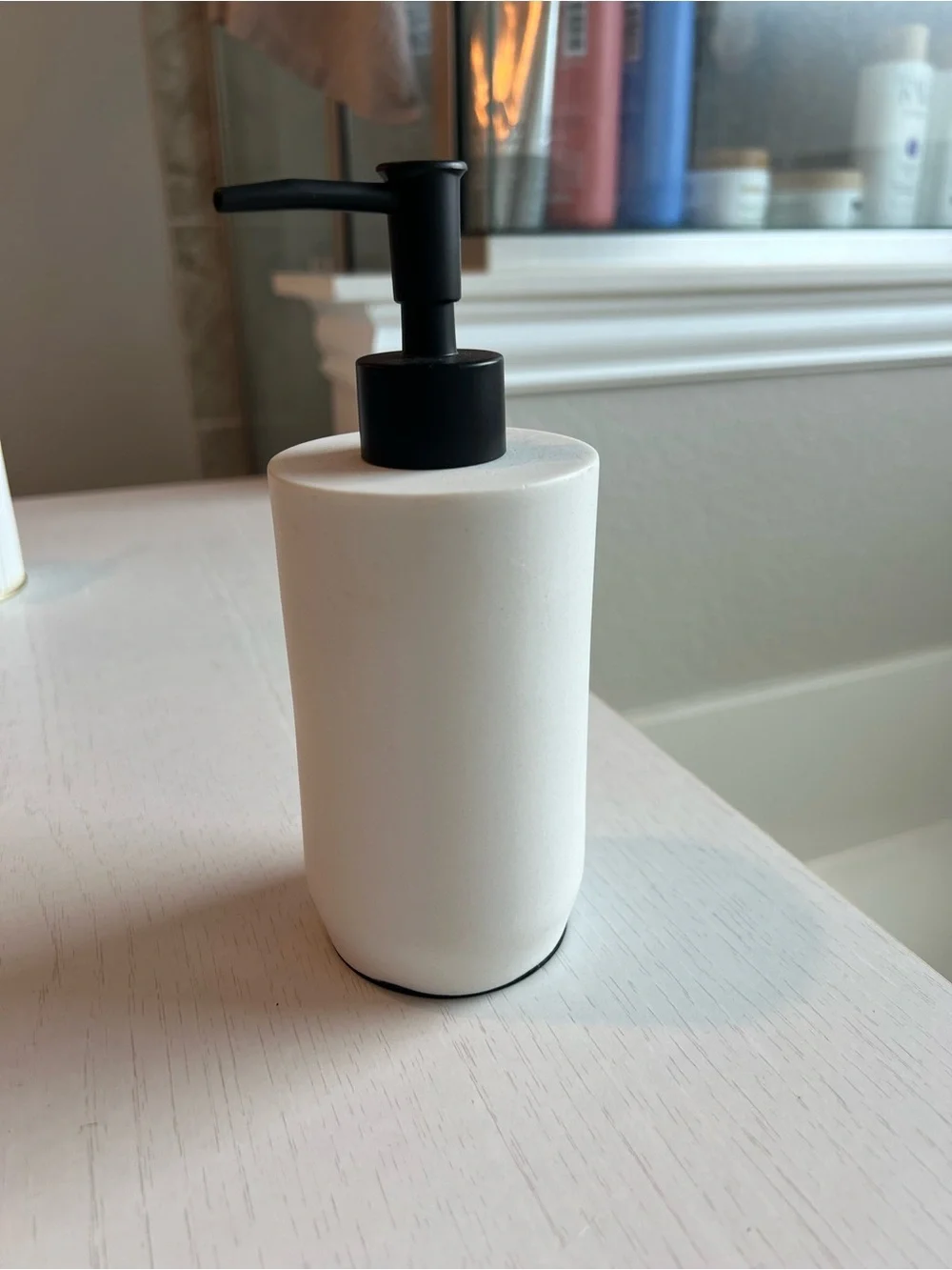 White Ceramic Soap Dispenser with Black Pump